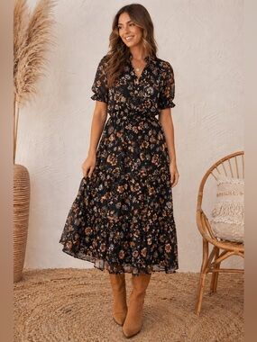 BB Dakota Steve Madden Brown and Blue Floral Print dress